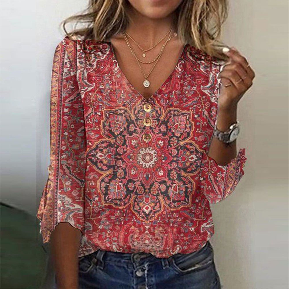Soraya | Bohemian Print Button Blouse