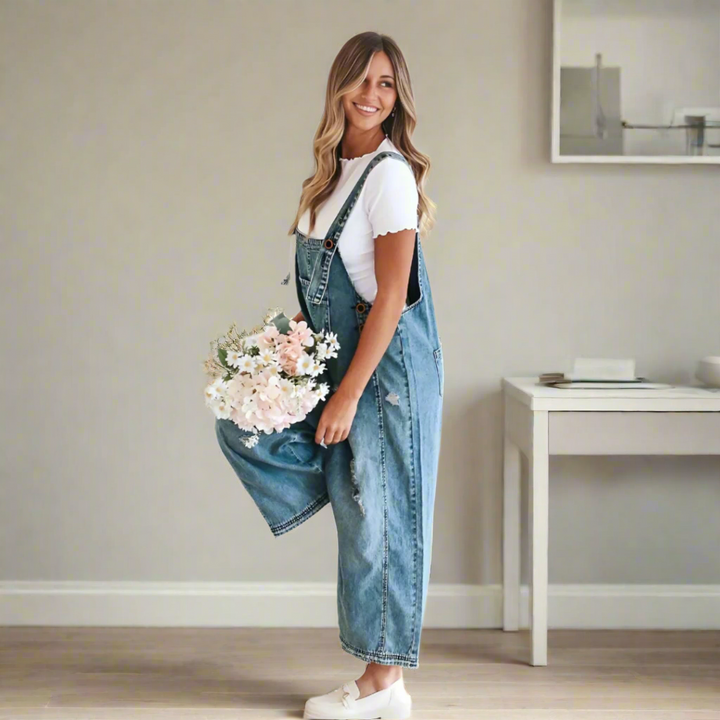 Selvora | Relaxed Denim Overall Jumpsuit