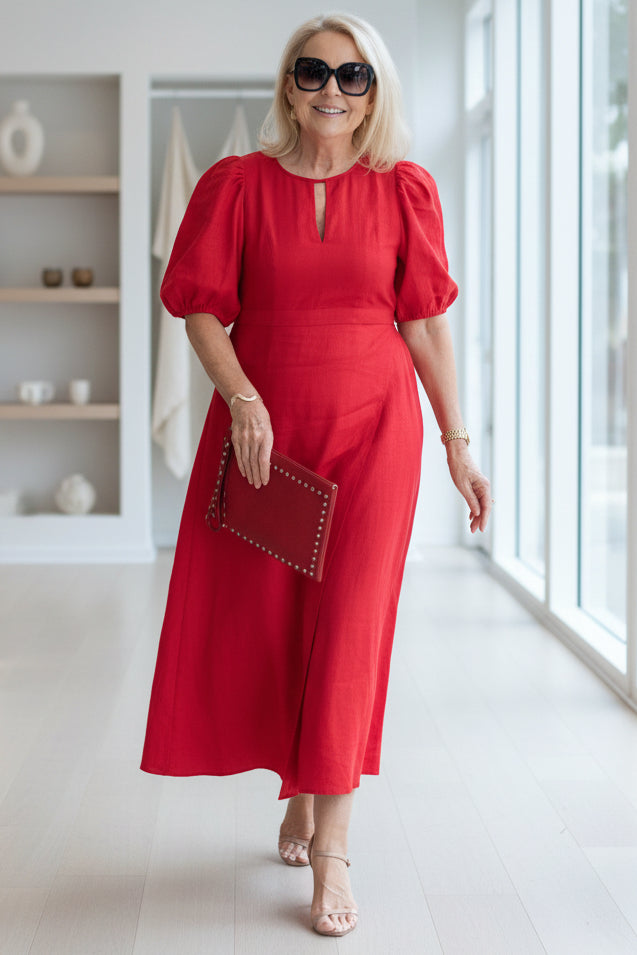 Marcelline | Flattering Puff Sleeve Midi Dress