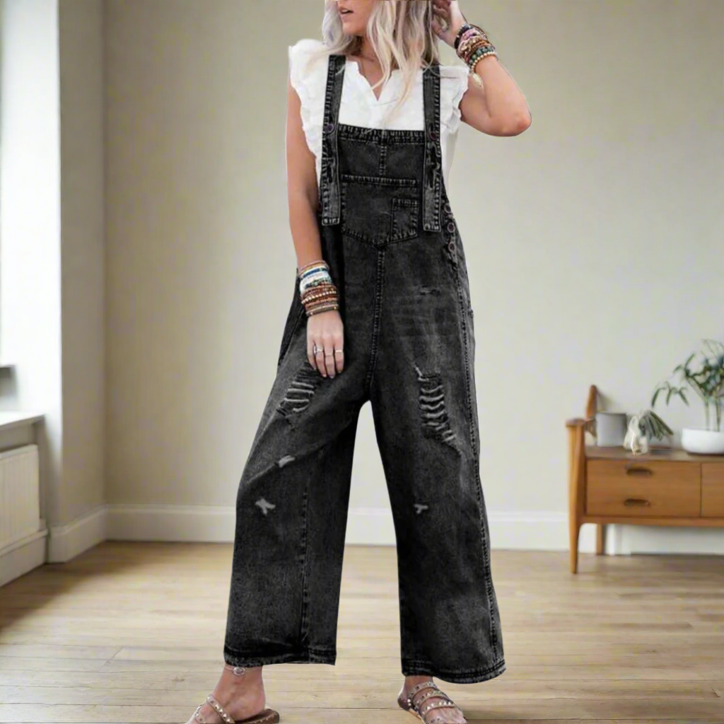 Selvora | Relaxed Denim Overall Jumpsuit