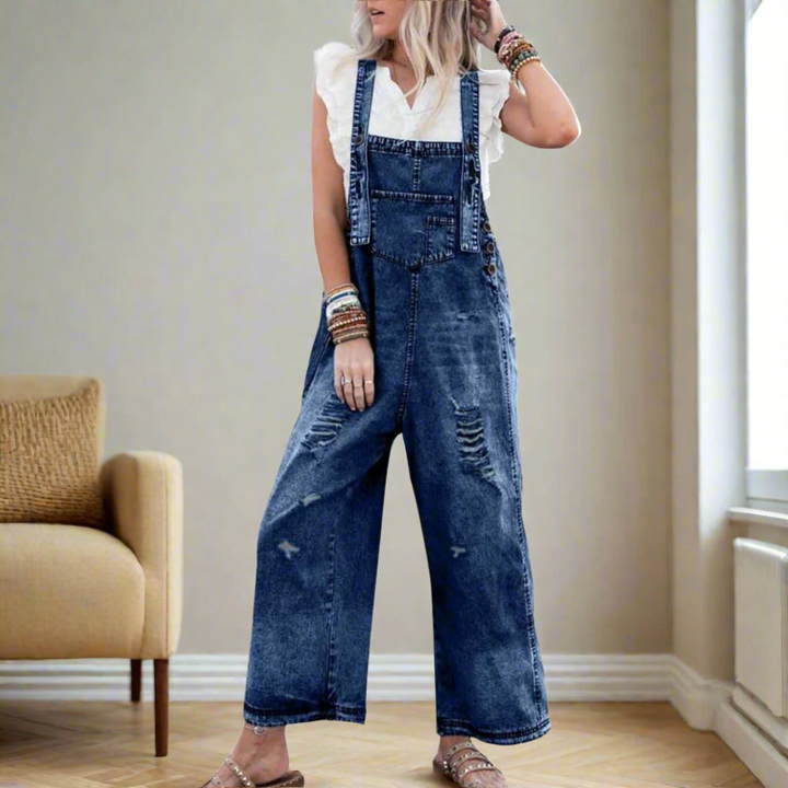 Selvora | Relaxed Denim Overall Jumpsuit