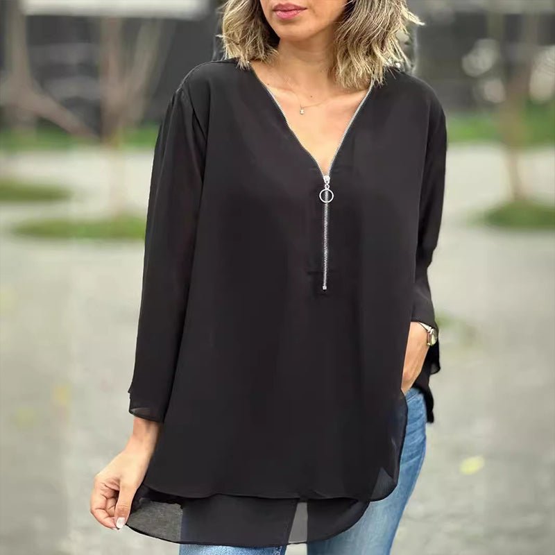 Liora | Zip-Front Flowing Blouse