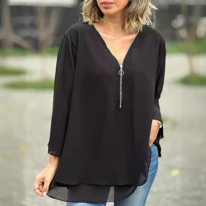Liora | Zip-Front Flowing Blouse