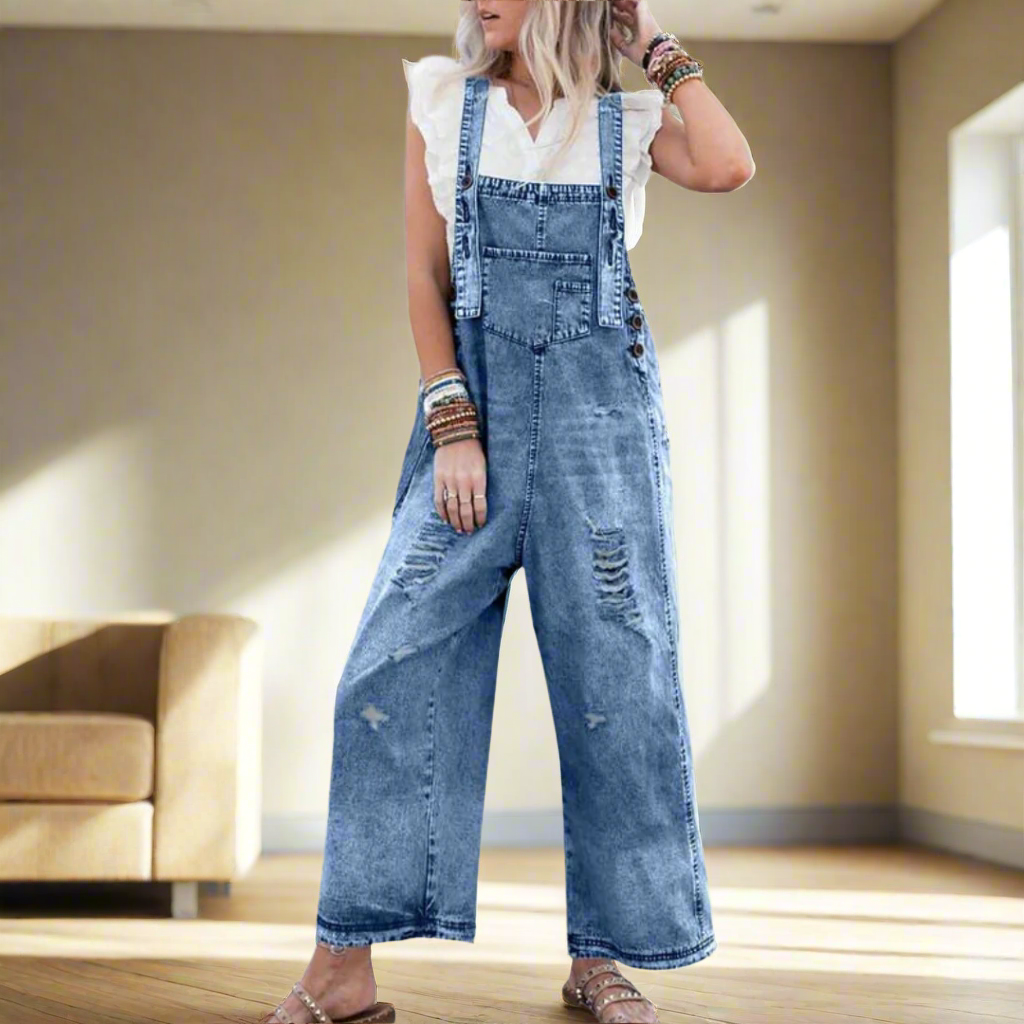 Selvora | Relaxed Denim Overall Jumpsuit