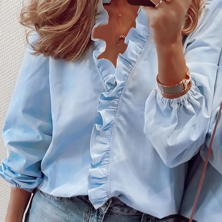 Isla | Elegant Ruffled V-Neck Blouse
