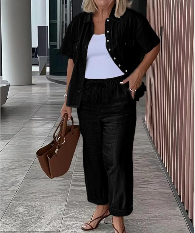 Rowena | Short-Sleeve Overshirt & Trousers Set