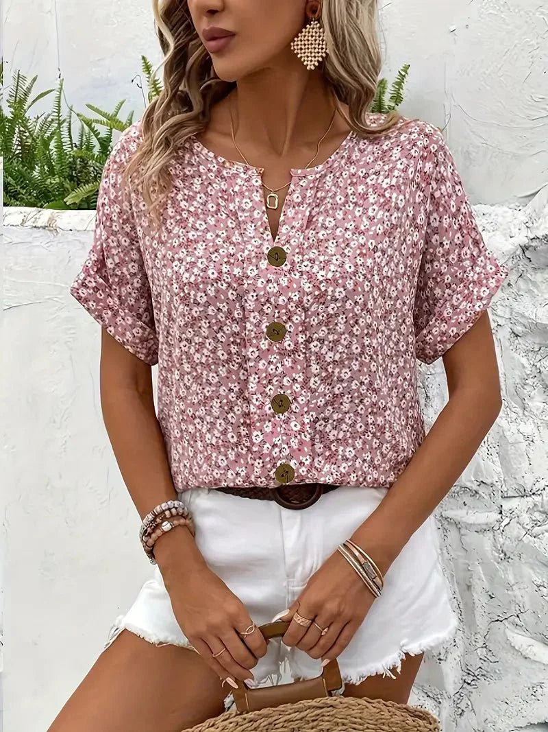 Maribel | Button Front Floral Blouse