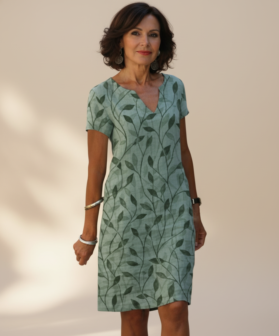 Marivelle | Elegant Leaf Print Midi Dress