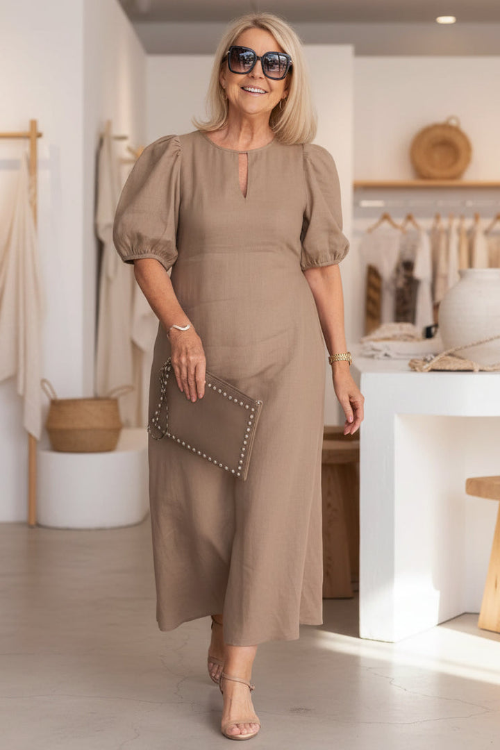 Marcelline | Flattering Puff Sleeve Midi Dress