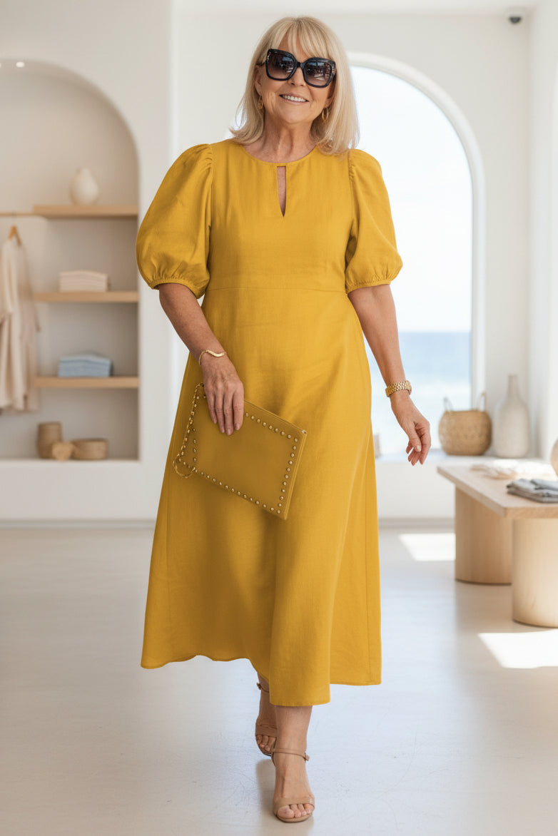 Marcelline | Flattering Puff Sleeve Midi Dress