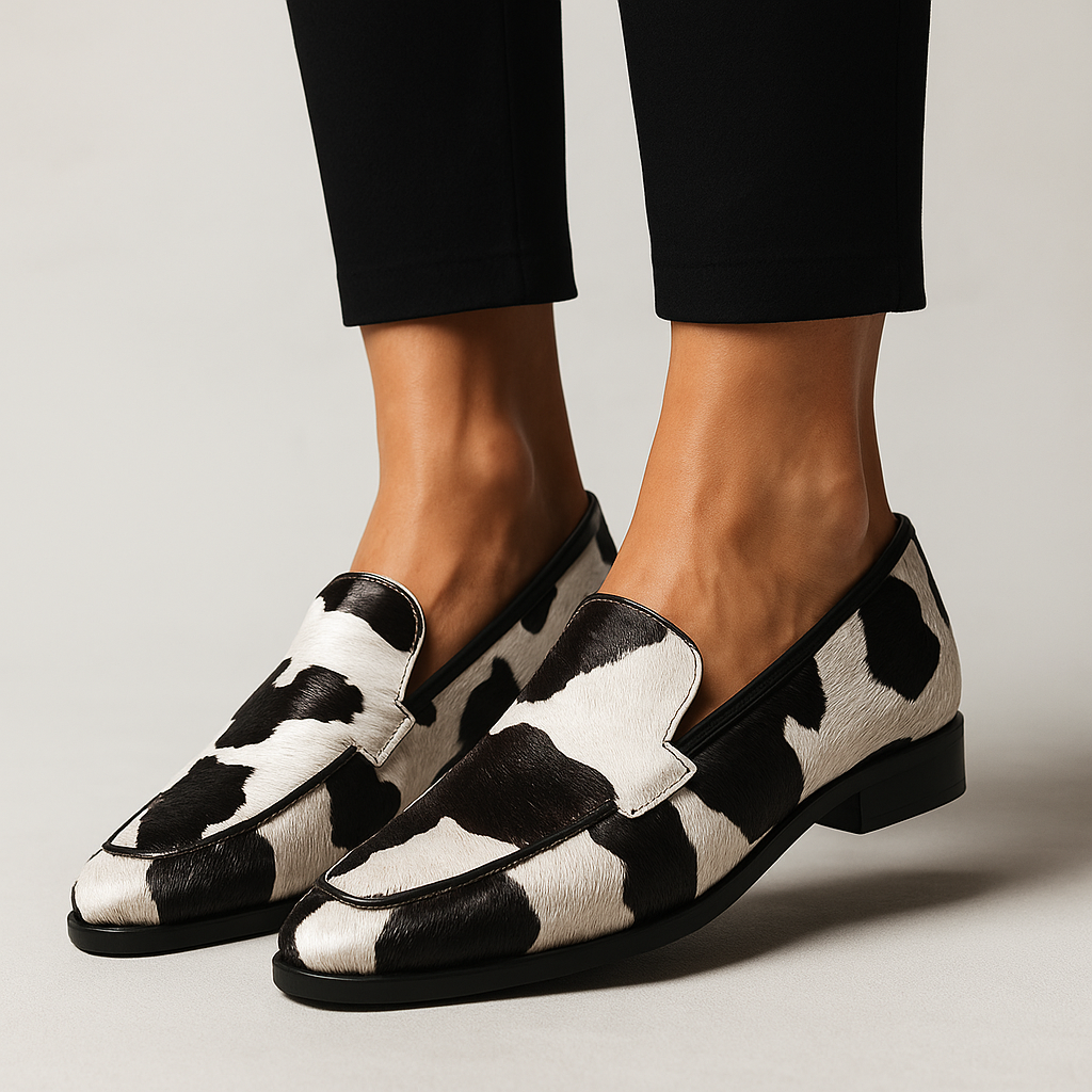 Monroe | Bold Cow Print Women’s Loafers