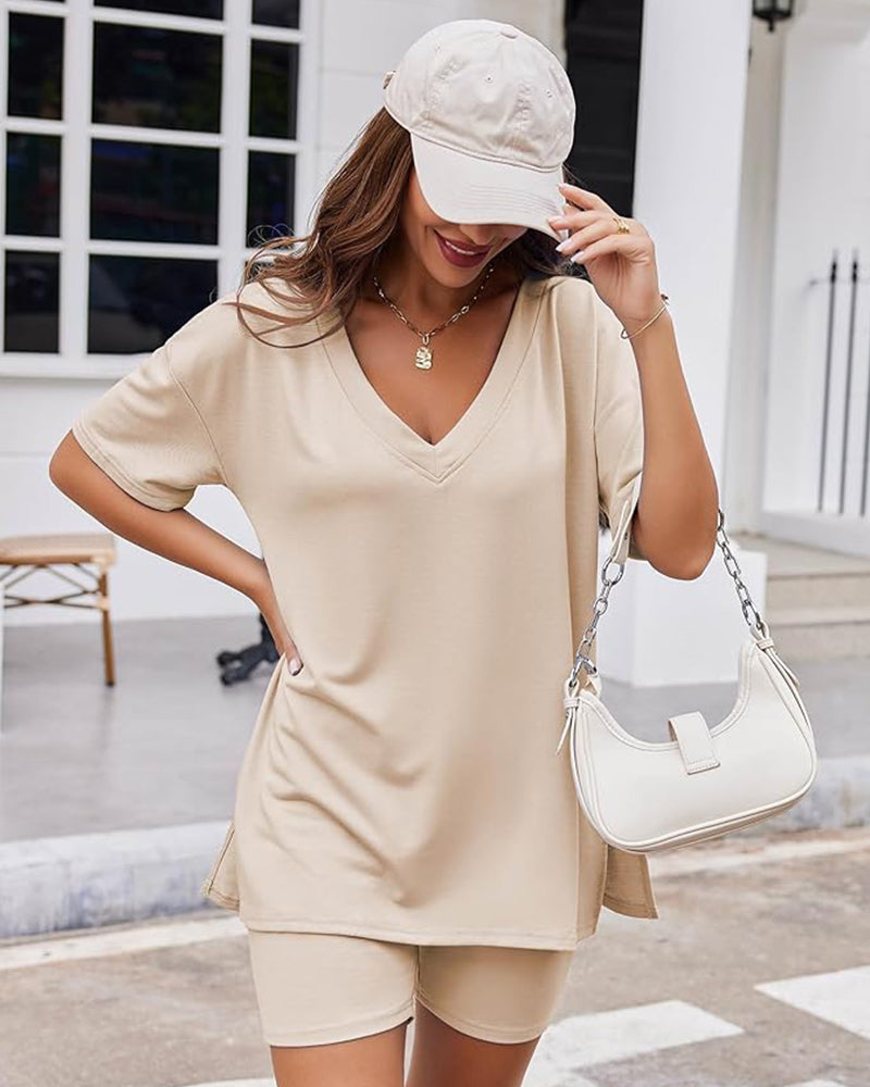 Amara | V-Neck Oversized Top & Shorts Set