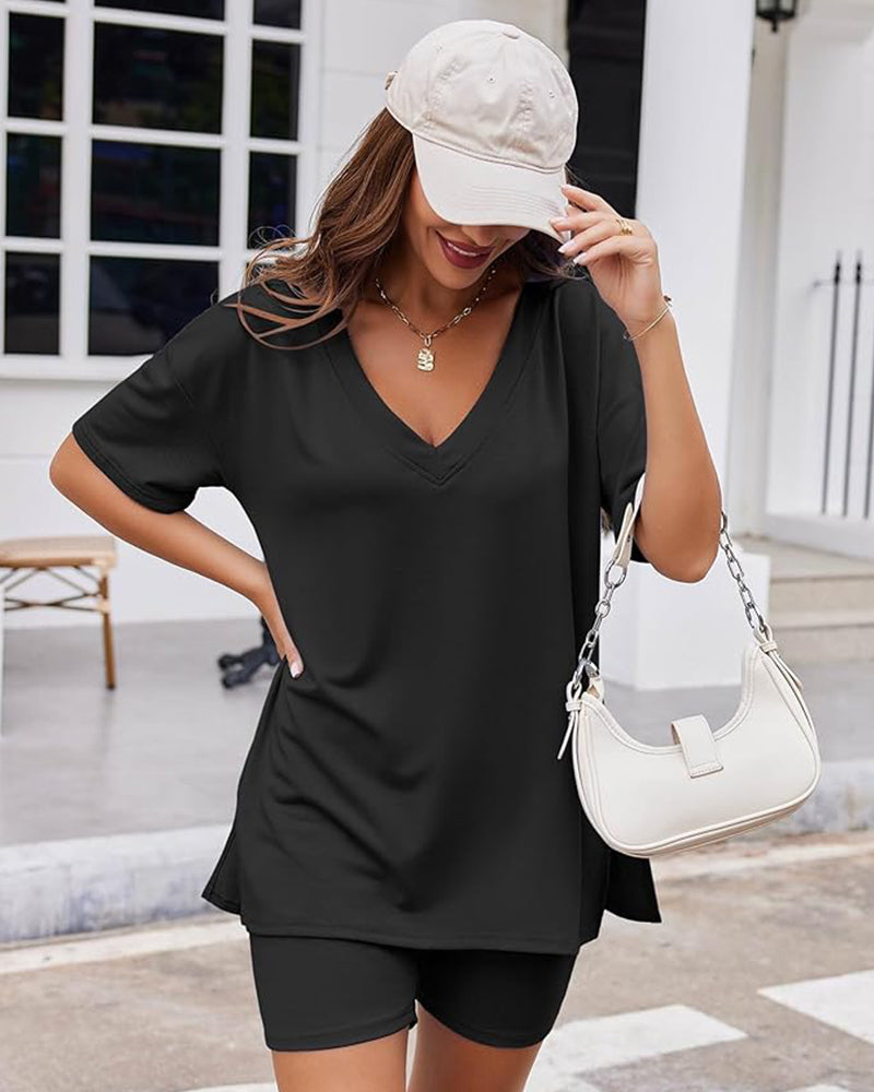 Amara | V-Neck Oversized Top & Shorts Set