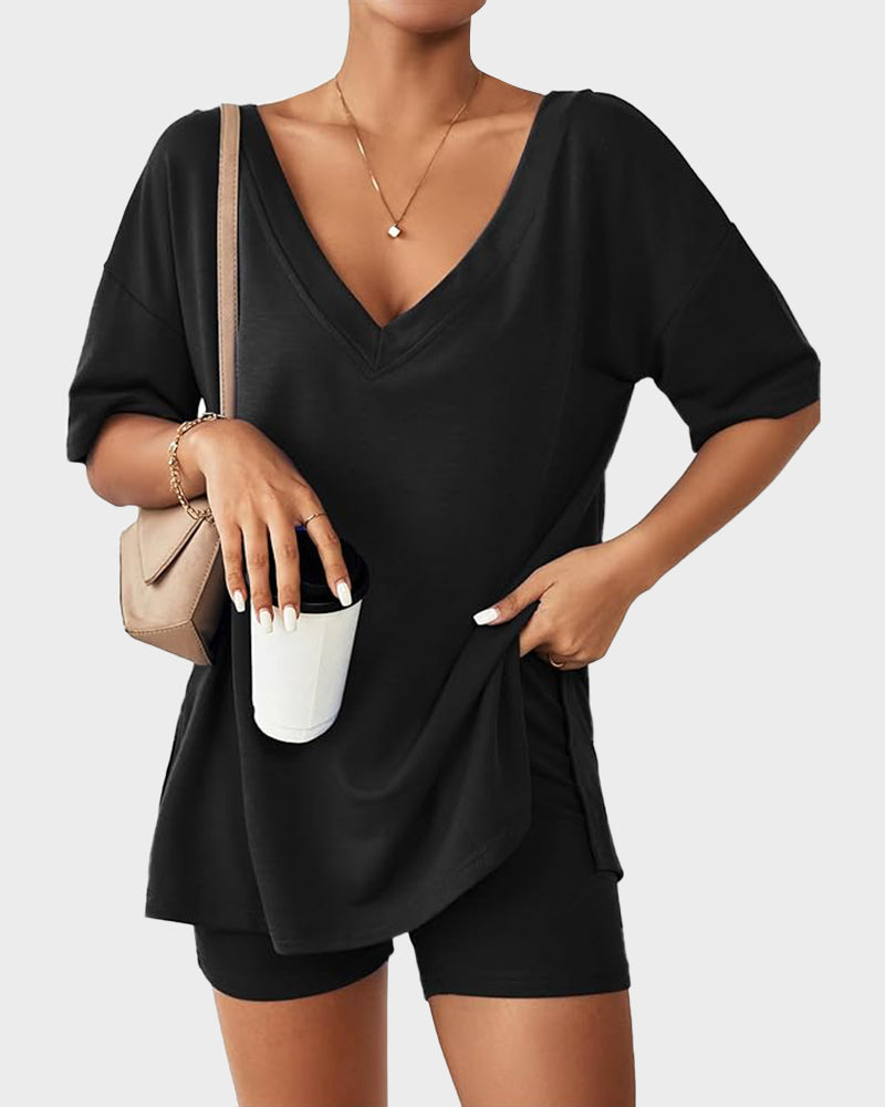 Amara | V-Neck Oversized Top & Shorts Set