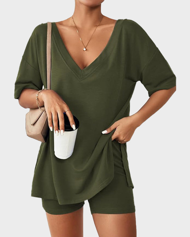 Amara | V-Neck Oversized Top & Shorts Set
