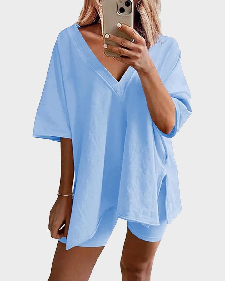 Amara | V-Neck Oversized Top & Shorts Set