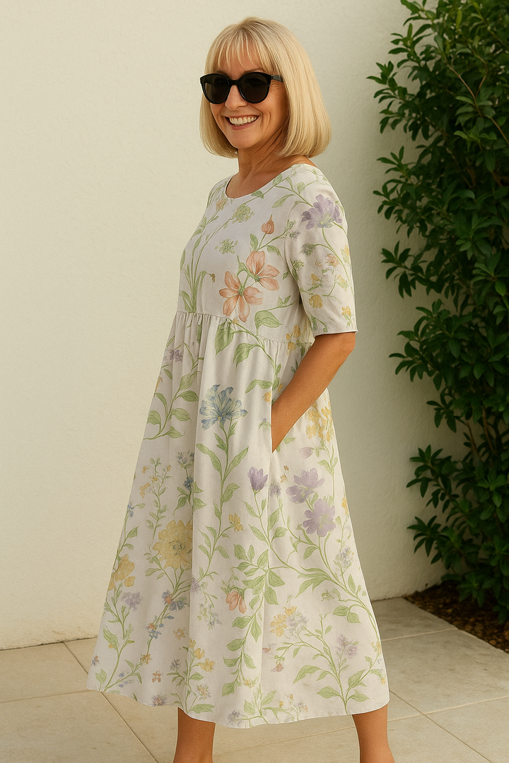 Liora | Relaxed Floral Midi Dress, Easy Grace