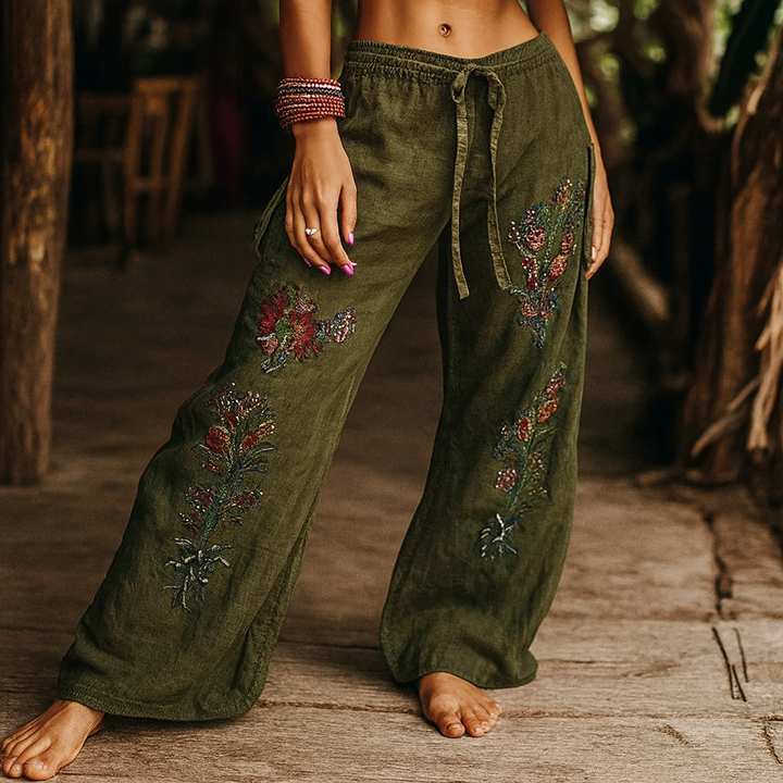 Althea | Boho Wide-Leg Embroidered Pants