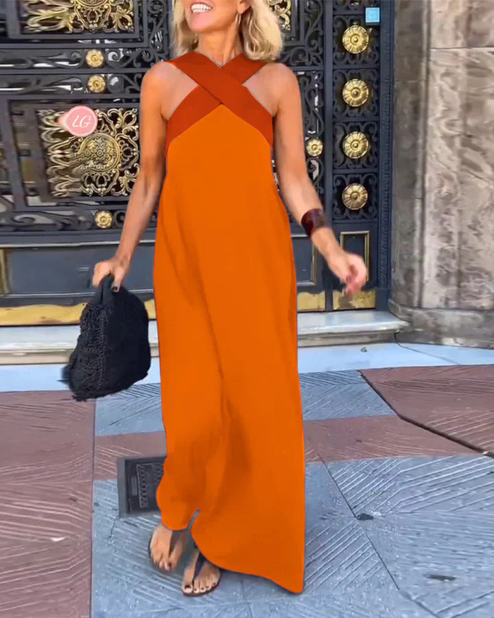 Elowen | Cross-Neck Flowing Maxi Dress