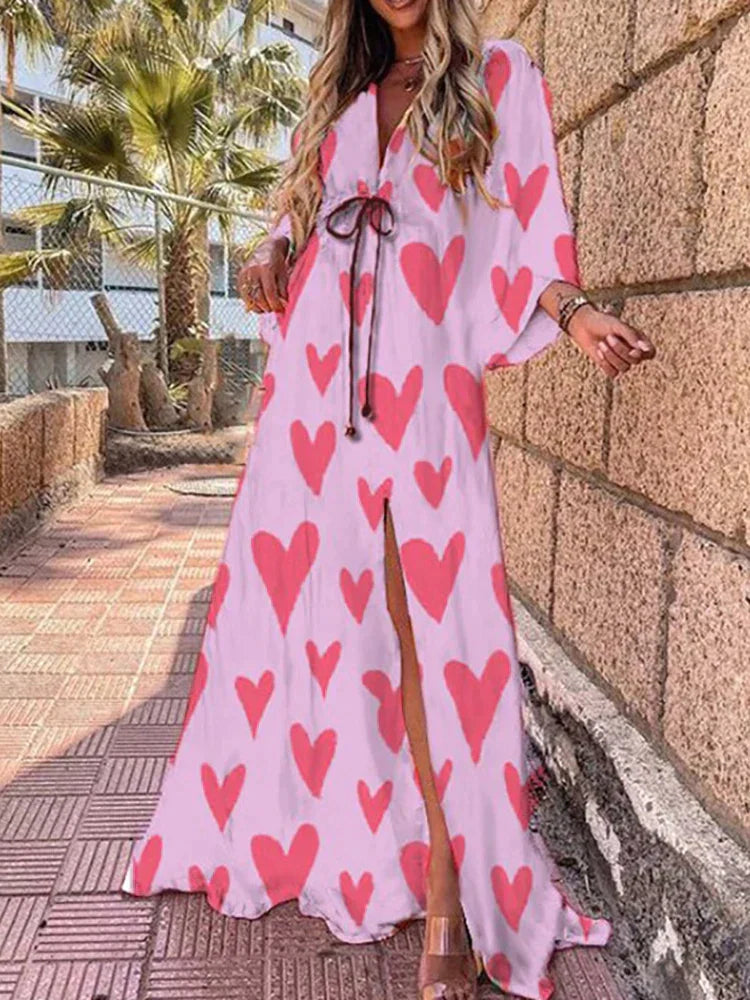 Alora | Heart Print Maxi Dress