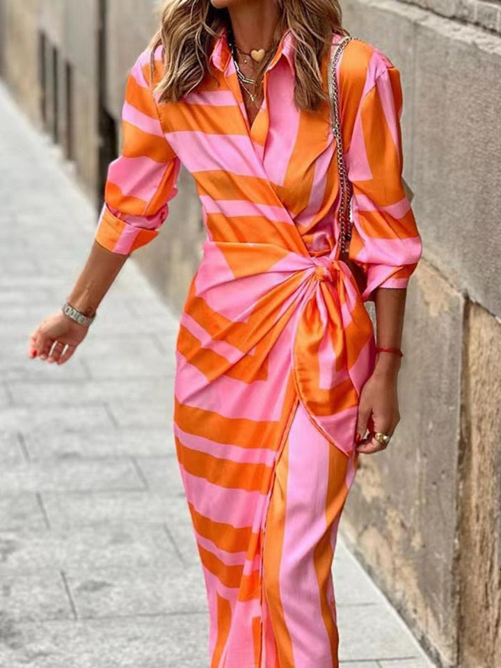 Saphira | Striped Wrap Shirt Dress
