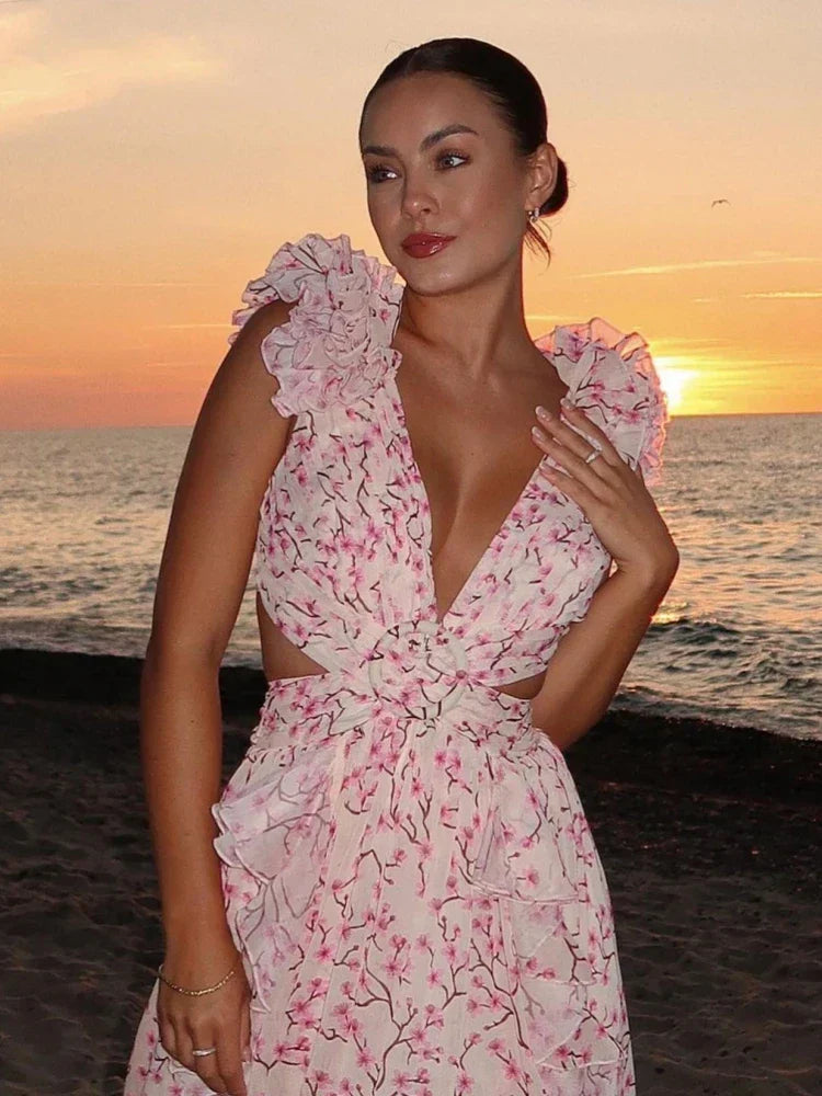 Elira | Floral Cut-Out Ruffle Dress