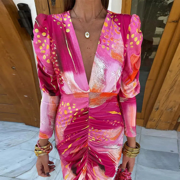 Soraya | Vibrant Ruched Midi Dress