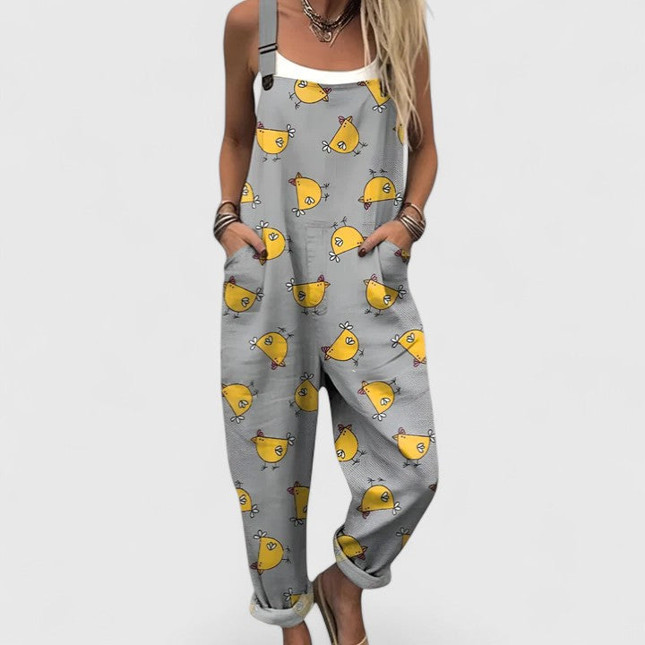 Zuri | Playful Chicken Print Overalls