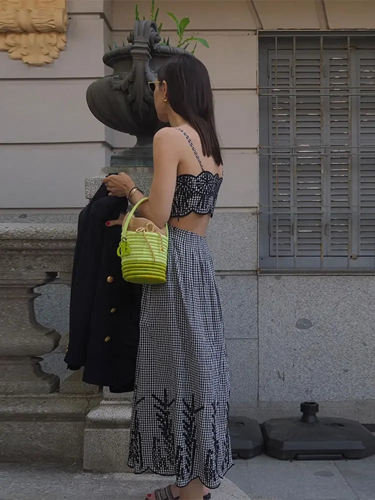 Nora | Backless Gingham Cut-Out Dress