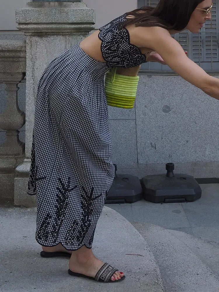 Nora | Backless Gingham Cut-Out Dress