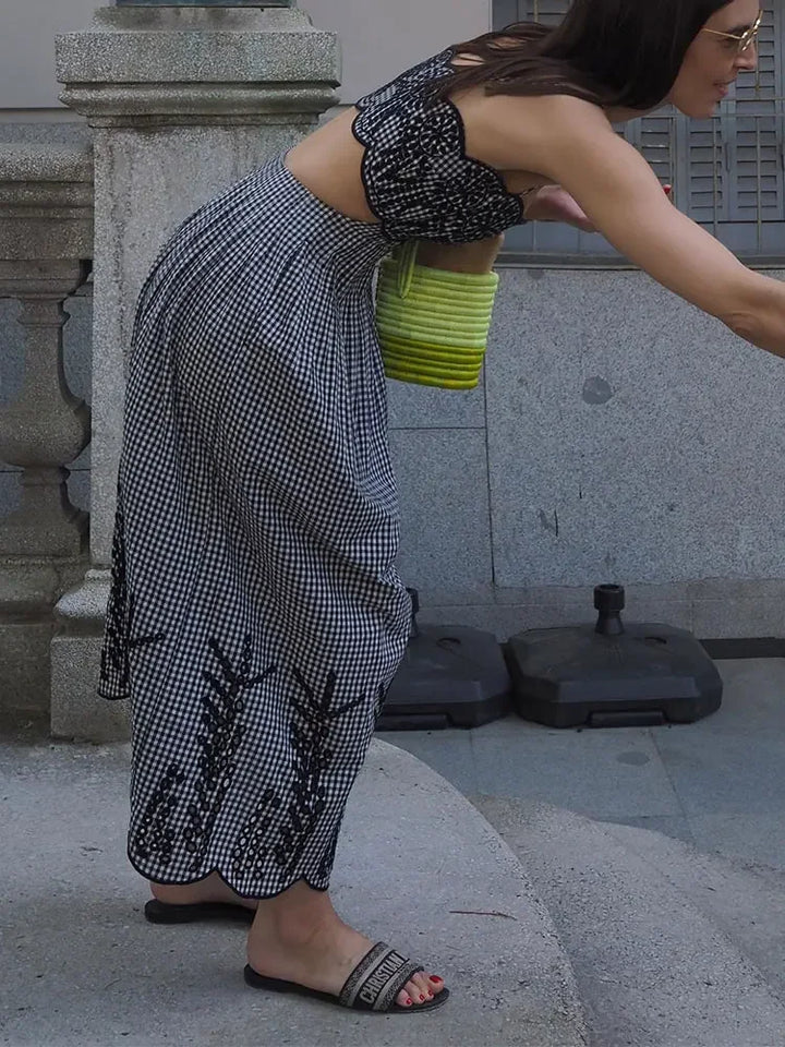 Nora | Backless Gingham Cut-Out Dress