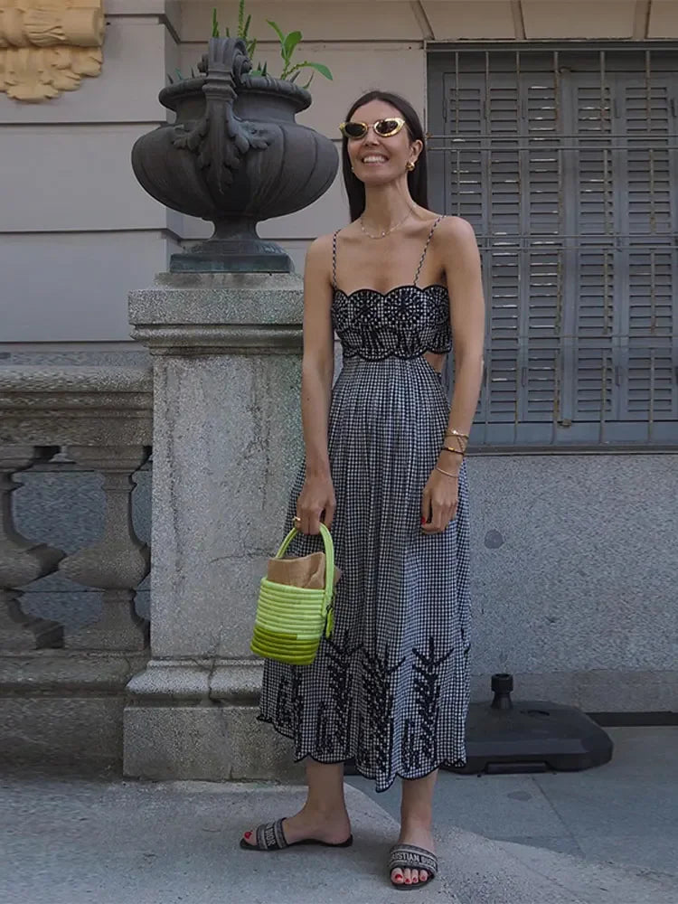 Nora | Backless Gingham Cut-Out Dress