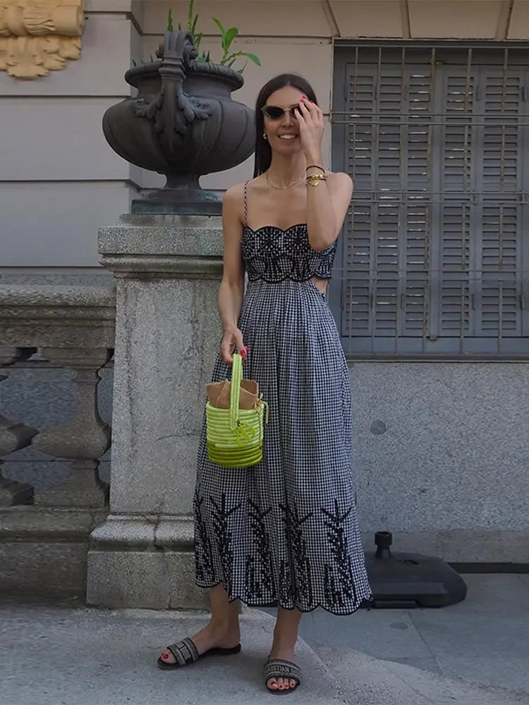 Nora | Backless Gingham Cut-Out Dress