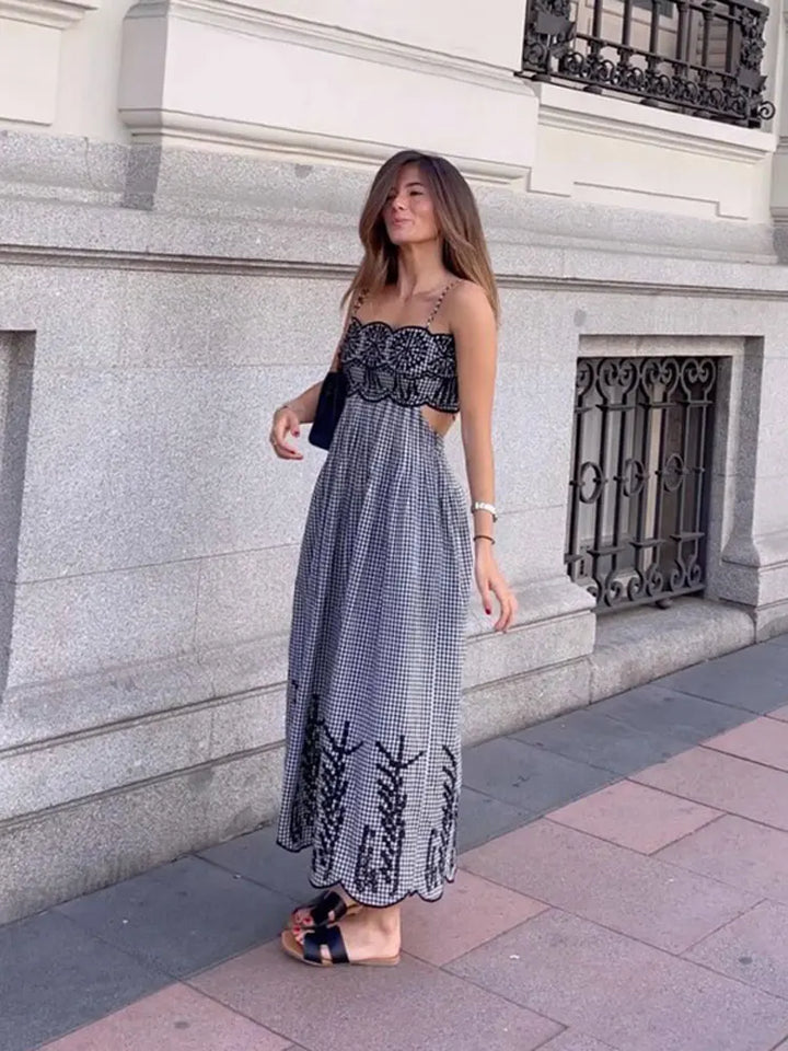 Nora | Backless Gingham Cut-Out Dress