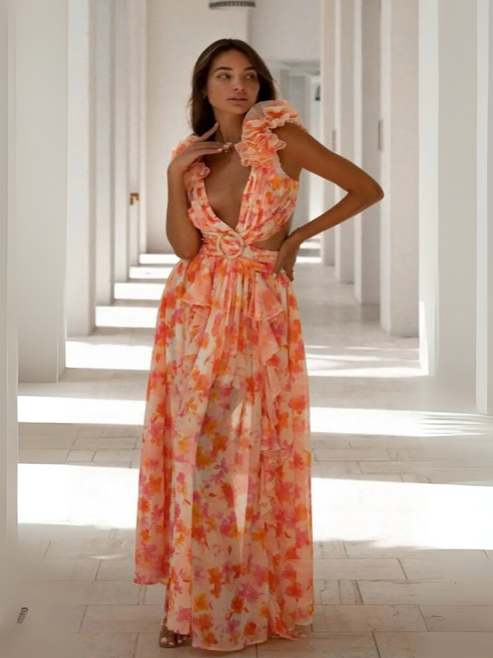 Elira | Floral Cut-Out Ruffle Dress