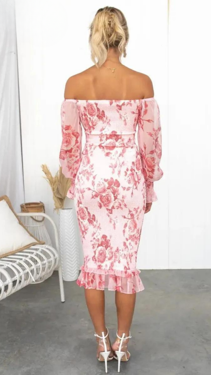 Dahlia - Stunning Off Shoulder Midi Dress