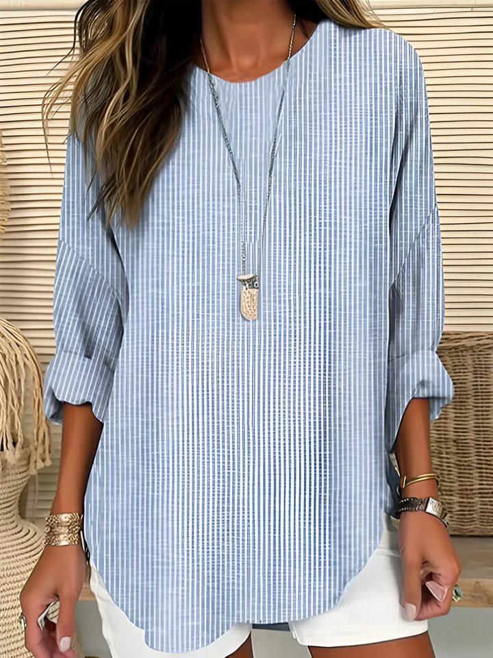 Aureva | Striped Relaxed-Fit Long Sleeve Blouse