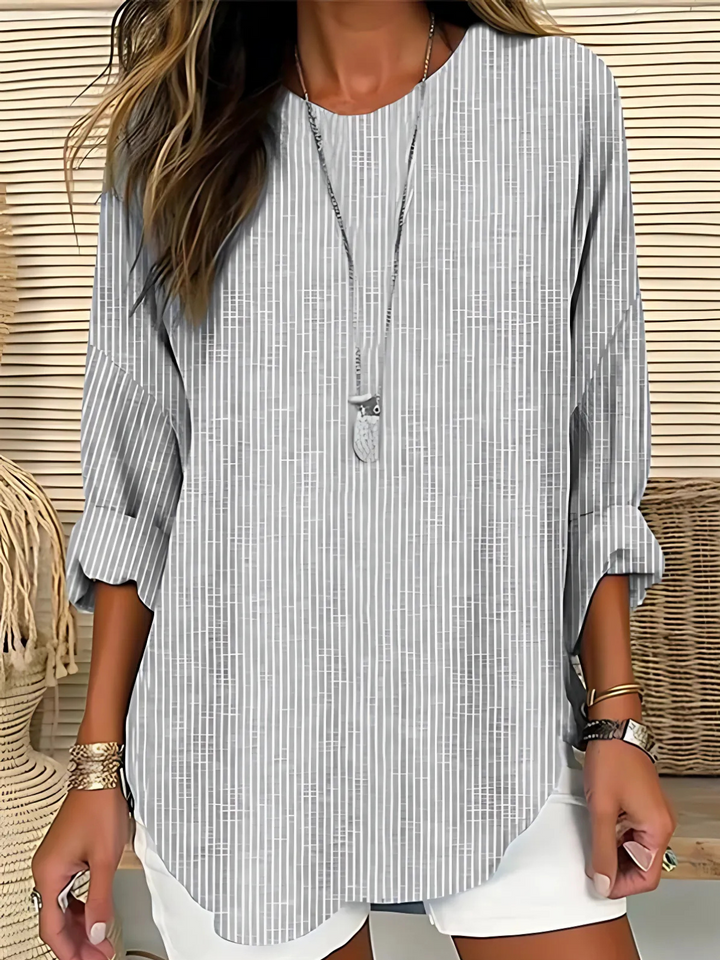 Aureva | Striped Relaxed-Fit Long Sleeve Blouse