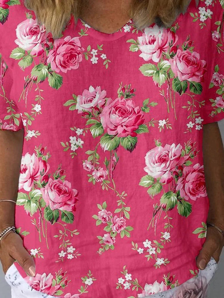 Rosvara | Vibrant Floral Short-Sleeve Blouse