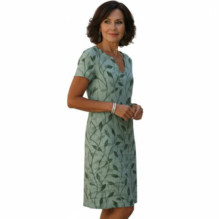 Marivelle | Elegant Leaf Print Midi Dress