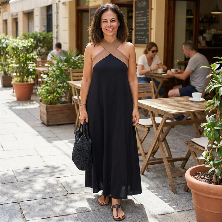 Elowen | Cross-Neck Flowing Maxi Dress