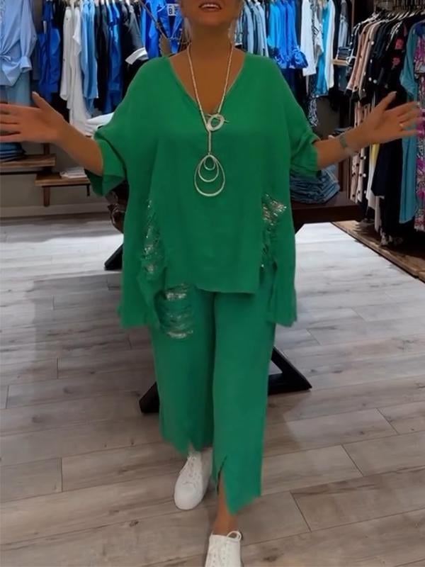 Soraya | Distressed Detail Two-Piece Set