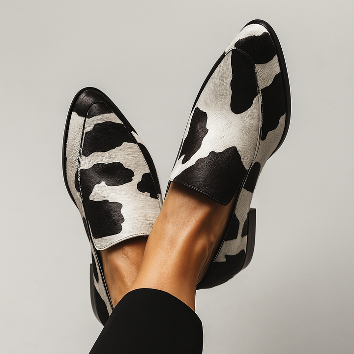 Monroe | Bold Cow Print Women’s Loafers