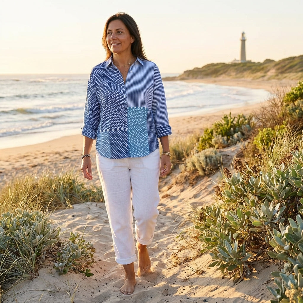 Brinley | Patchwork Button Up Blouse