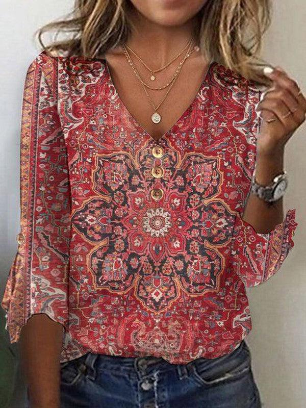 Soraya | Bohemian Print Button Blouse