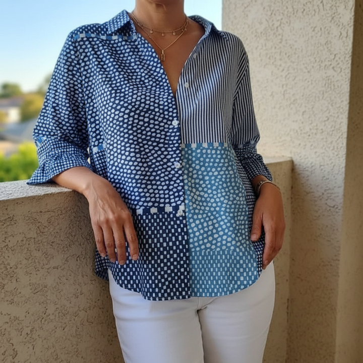Brinley | Patchwork Button Up Blouse