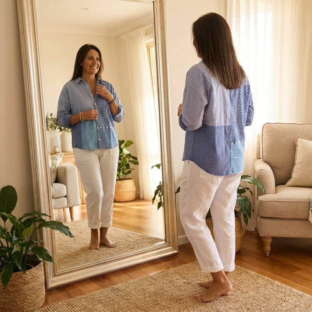 Brinley | Patchwork Button Up Blouse