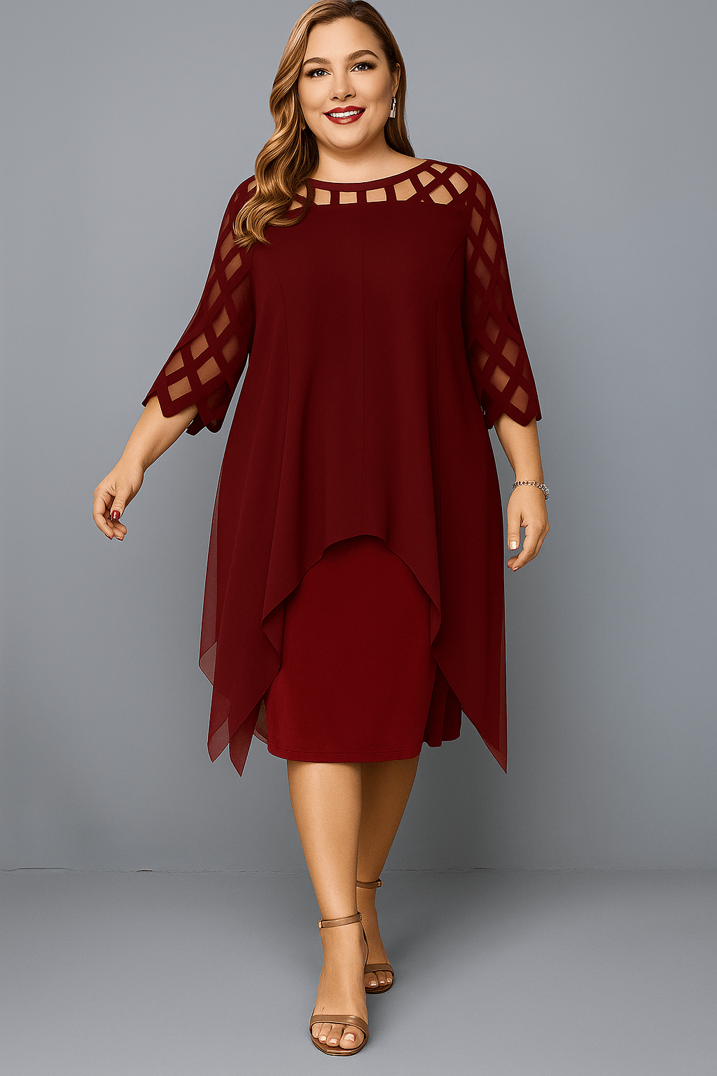 Hazel | Elegant Lace Sleeve Tummy Covering Dress