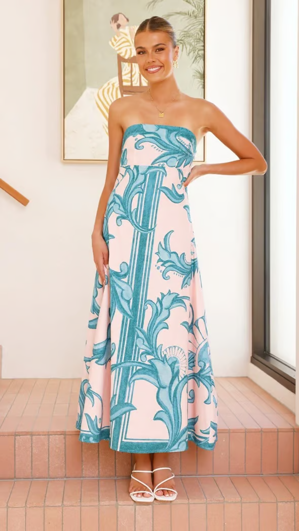 Thalina | Elegant Printed Strapless Dress