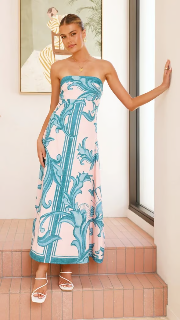 Thalina | Elegant Printed Strapless Dress